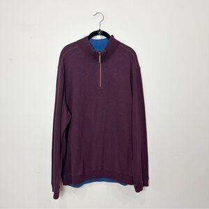 Tommy Bahama Reversible Half Zip Pullover Knit Burgandy Blue